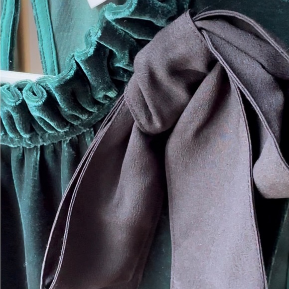 J CREW sz M hunter dark green velvet sleeveless top with bow. - Picture 3 of 3